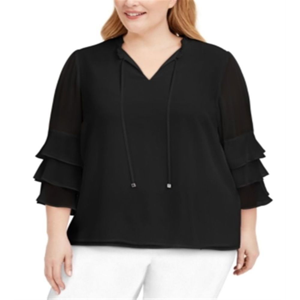 Calvin Klein Women's Tiered Ruffle Top Black Size 1X